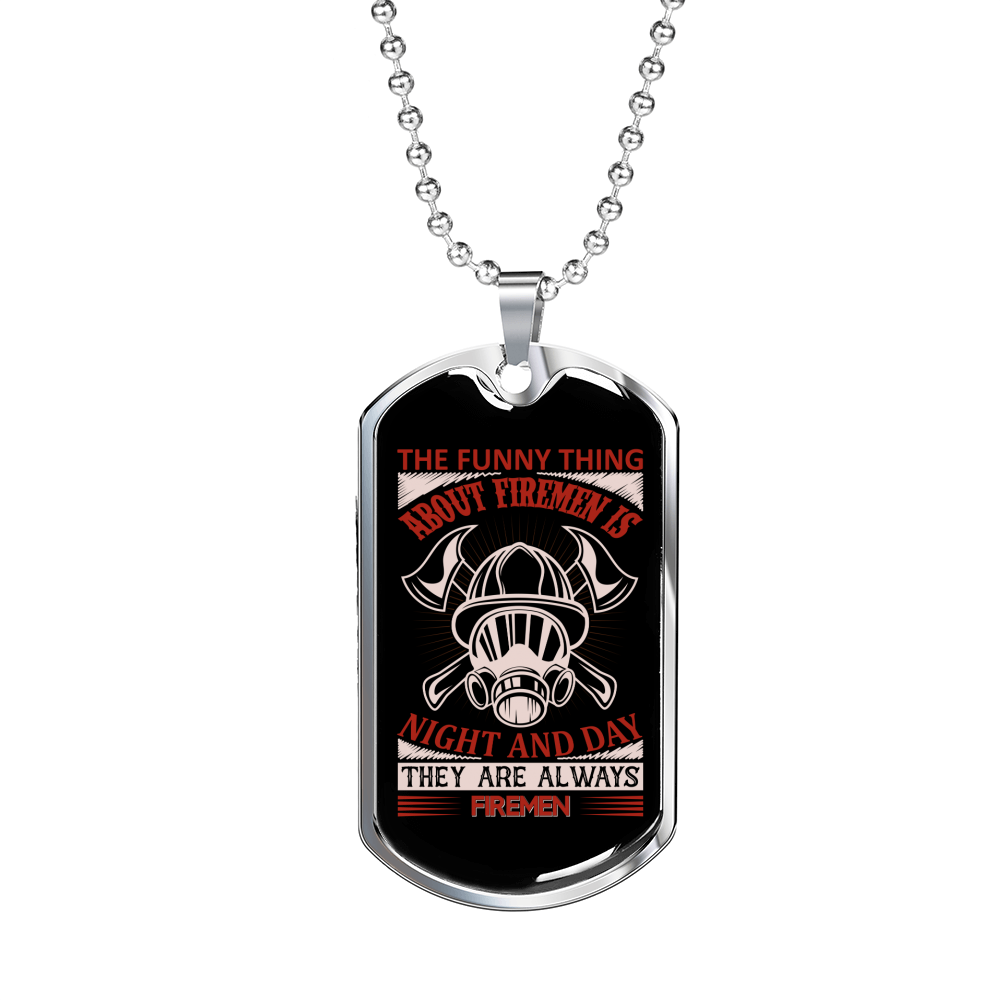 Night And Day Firemen Firefighter Gift Stainless Steel or 18k Gold Dog Tag 24" Chain-Express Your Love Gifts