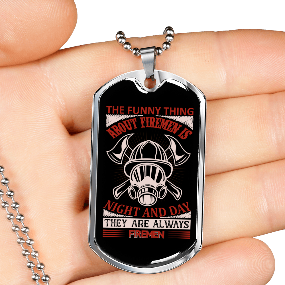 Night And Day Firemen Firefighter Gift Stainless Steel or 18k Gold Dog Tag 24" Chain-Express Your Love Gifts