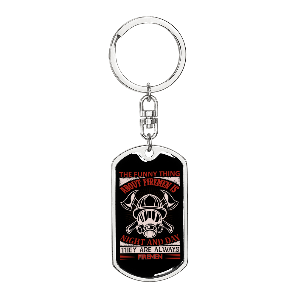 Night And Day Firemen Firefighter Keychain Stainless Steel or 18k Gold Dog Tag Keyring-Express Your Love Gifts