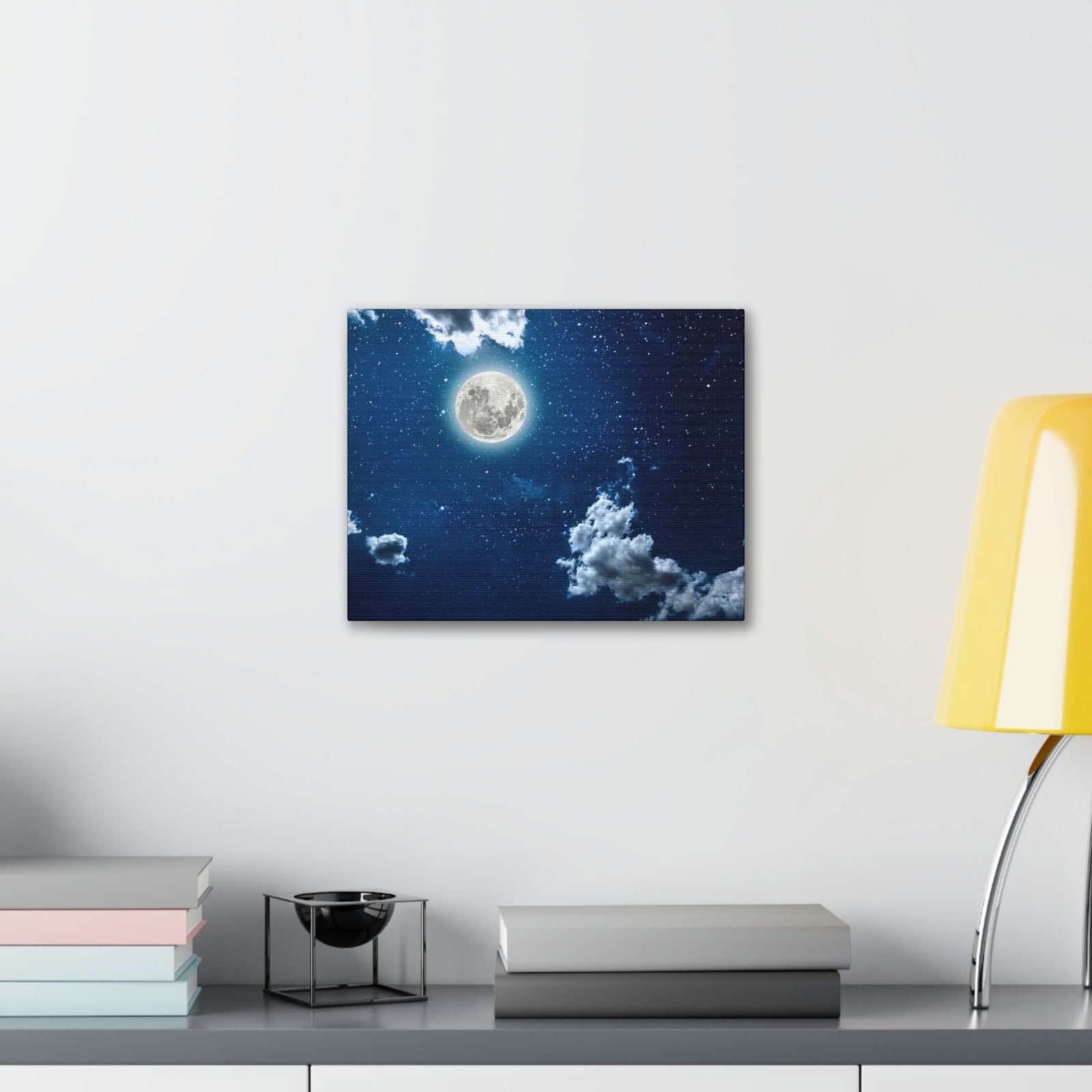 Night Sky With Stars Scene Beautiful Moon and Clouds Beauty Nature Scene Shining Bright Nature Wall Art Ready to Hang Unframed-Express Your Love Gifts