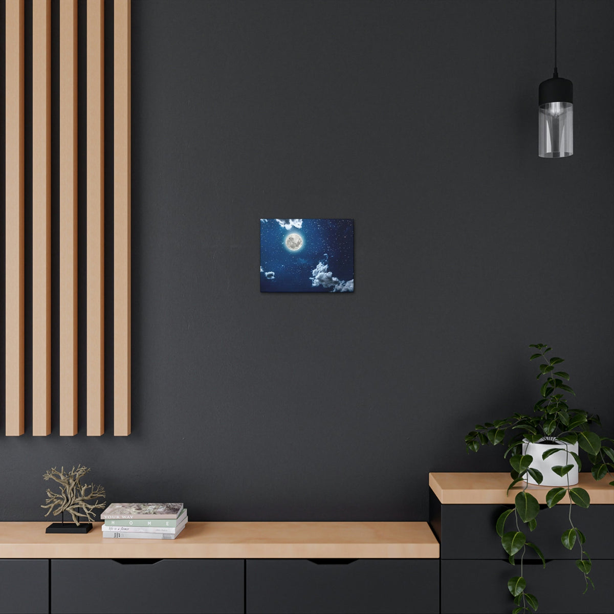 Night Sky With Stars Scene Beautiful Moon and Clouds Beauty Nature Scene Shining Bright Nature Wall Art Ready to Hang Unframed-Express Your Love Gifts