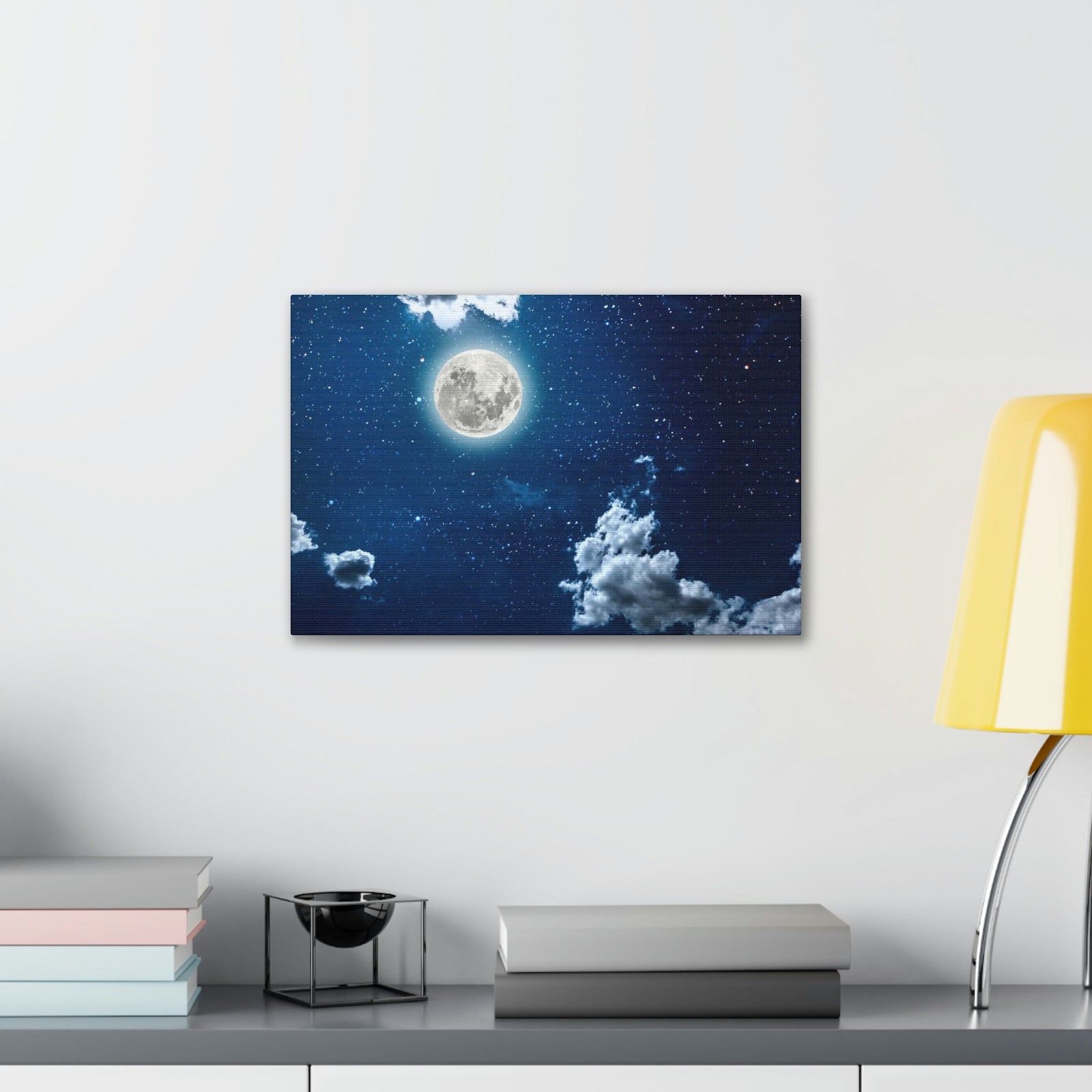 Night Sky With Stars Scene Beautiful Moon and Clouds Beauty Nature Scene Shining Bright Nature Wall Art Ready to Hang Unframed-Express Your Love Gifts