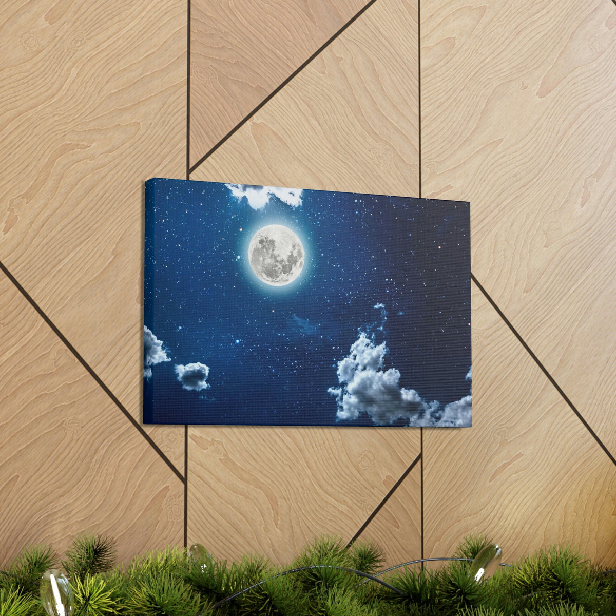 Night Sky With Stars Scene Beautiful Moon and Clouds Beauty Nature Scene Shining Bright Nature Wall Art Ready to Hang Unframed-Express Your Love Gifts