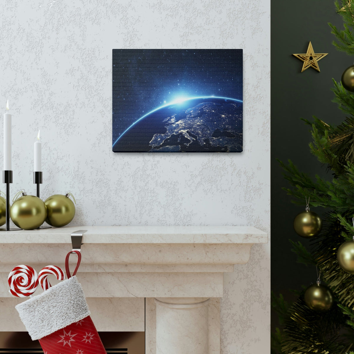 Night View of Earth in Space Scene Beautiful Marvelous and Incredible View Beauty Nature Scene Night Light of Earth Wall Art Ready to Hang Unframed-Express Your Love Gifts