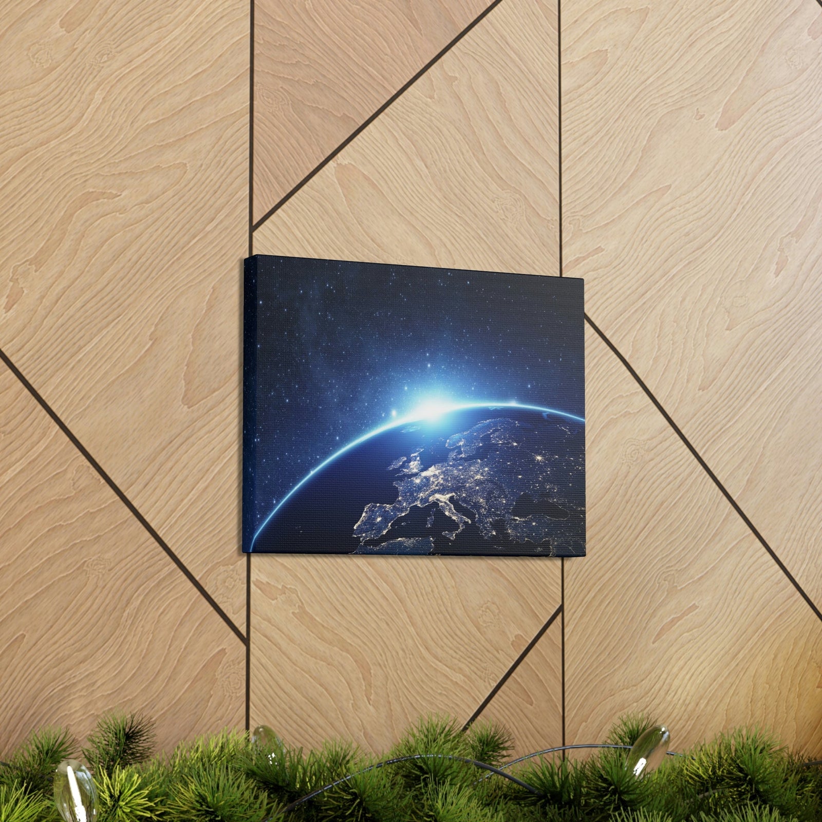 Night View of Earth in Space Scene Beautiful Marvelous and Incredible View Beauty Nature Scene Night Light of Earth Wall Art Ready to Hang Unframed-Express Your Love Gifts