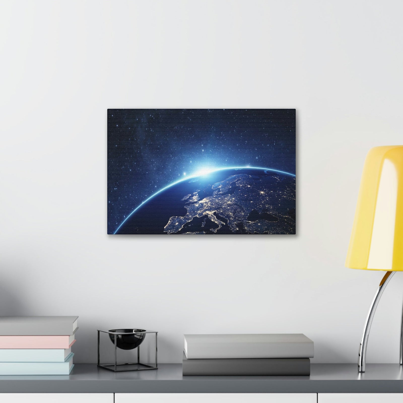 Night View of Earth in Space Scene Beautiful Marvelous and Incredible View Beauty Nature Scene Night Light of Earth Wall Art Ready to Hang Unframed-Express Your Love Gifts