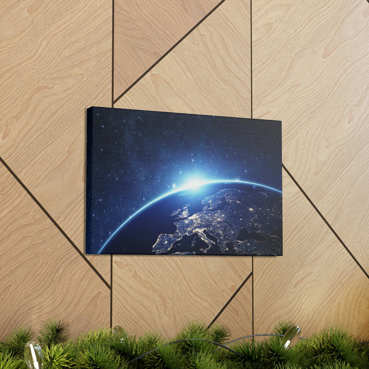 Night View of Earth in Space Scene Beautiful Marvelous and Incredible View Beauty Nature Scene Night Light of Earth Wall Art Ready to Hang Unframed-Express Your Love Gifts