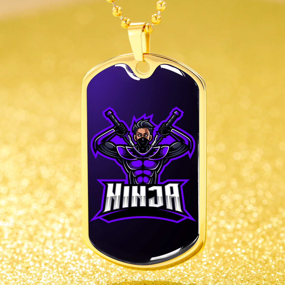 Ninja Purple Necklace Stainless Steel or 18k Gold Dog Tag 24" Chain-Express Your Love Gifts