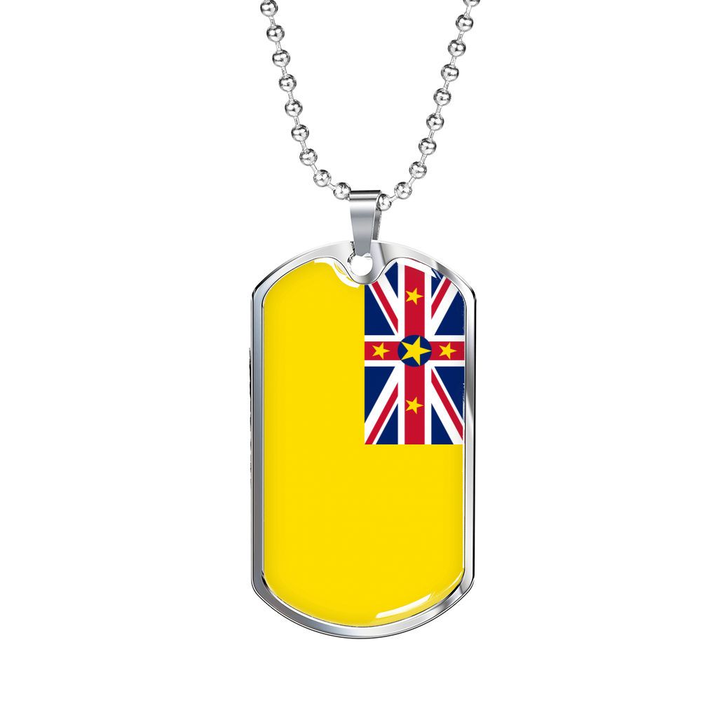 Niue Flag Necklace Stainless Steel or 18k Gold Dog Tag 24" Chain-Express Your Love Gifts