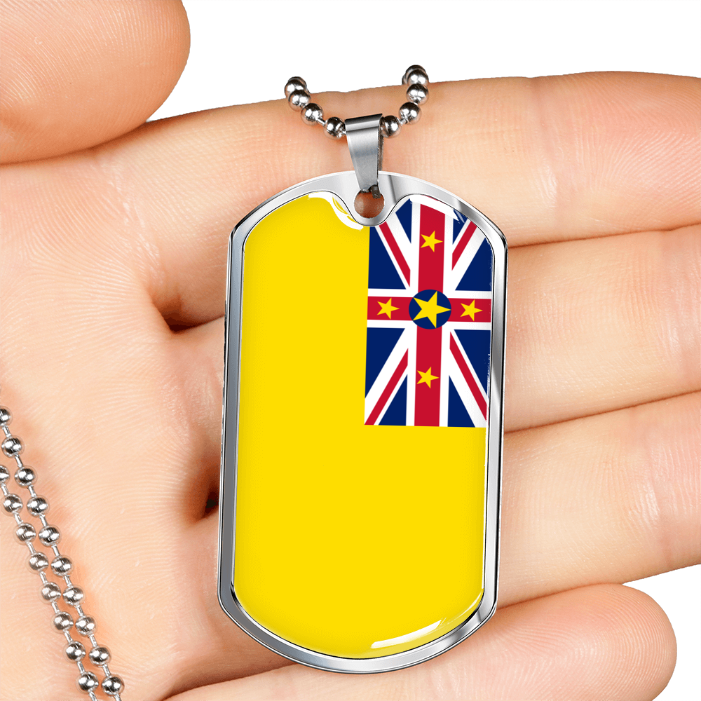 Niue Flag Necklace Stainless Steel or 18k Gold Dog Tag 24" Chain-Express Your Love Gifts