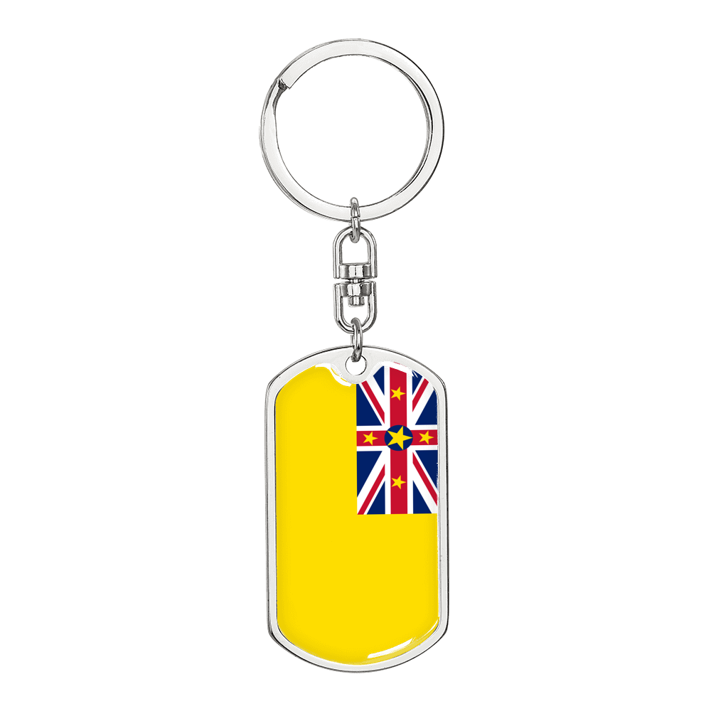 Niue Flag Swivel Keychain Dog Tag Stainless Steel or 18k Gold-Express Your Love Gifts