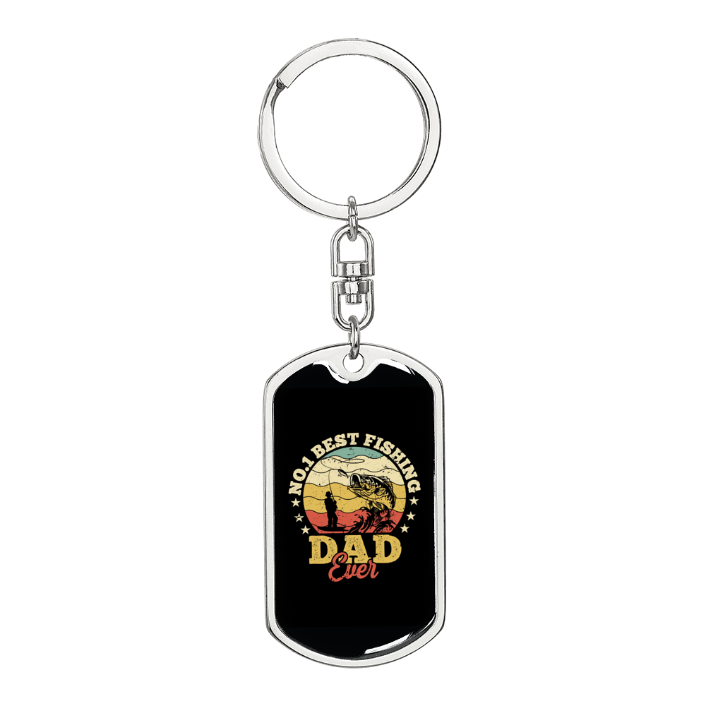 No.1 Best Fishing Dad Ever Fishing Keychain Stainless Steel or 18k Gold Dog Tag Keyring-Express Your Love Gifts