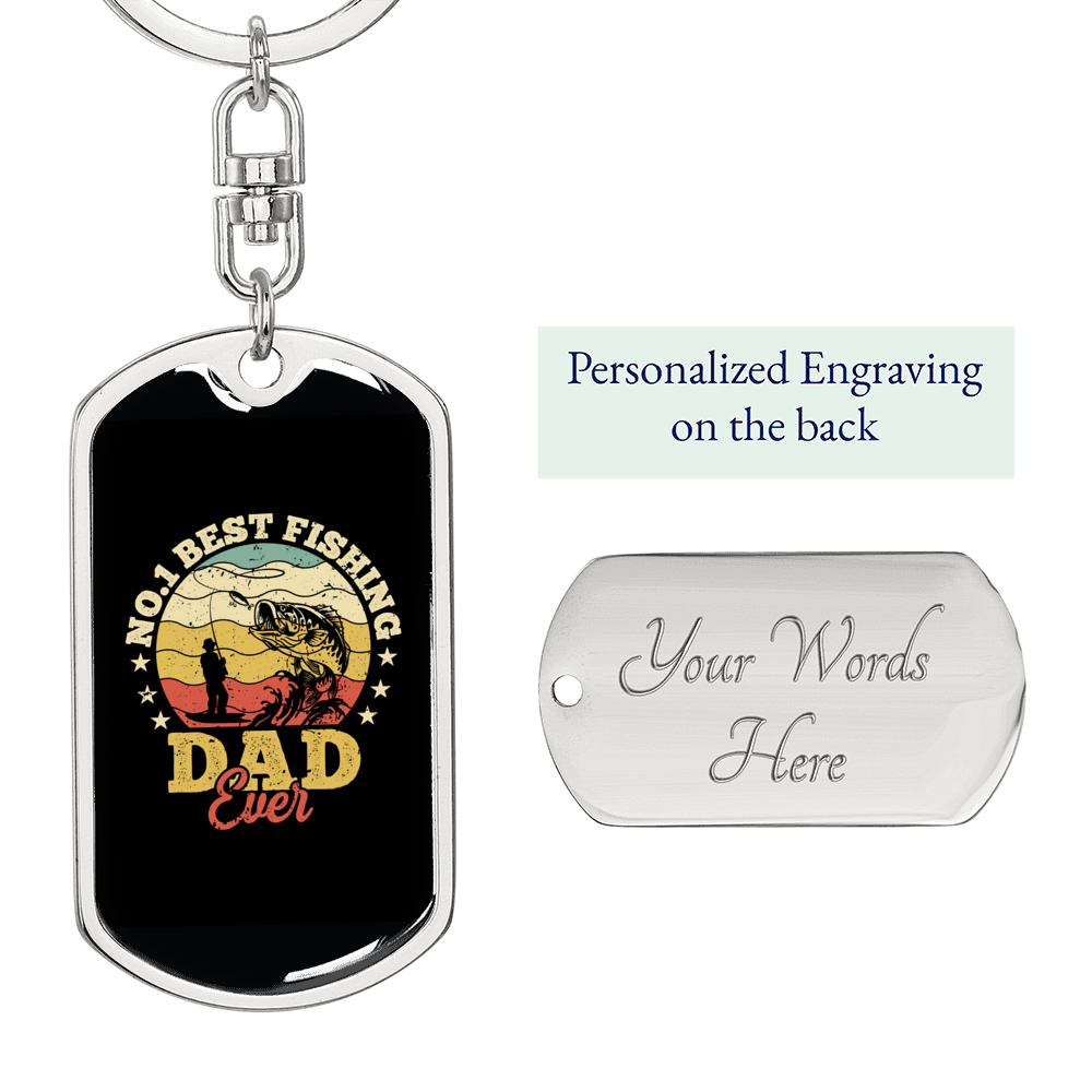 No.1 Best Fishing Dad Ever Fishing Keychain Stainless Steel or 18k Gold Dog Tag Keyring-Express Your Love Gifts