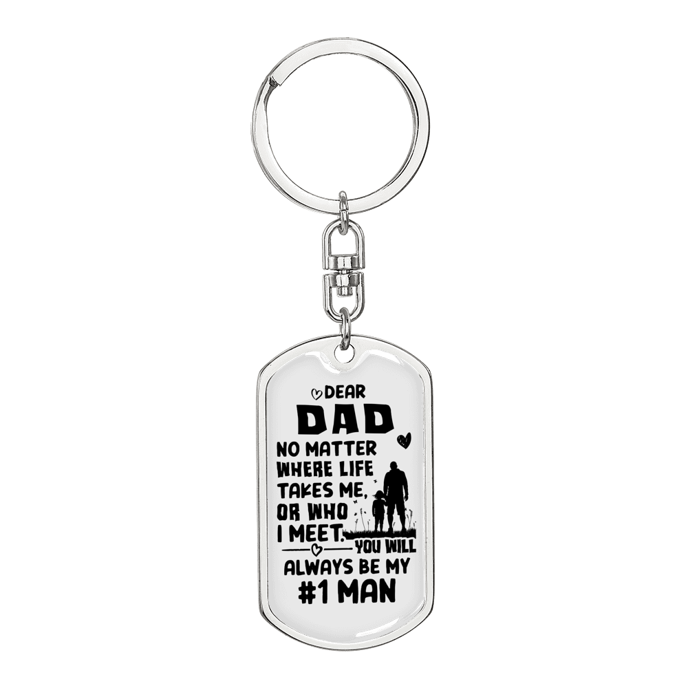 No. 1 Man Dad Keychain Stainless Steel or 18k Gold Dog Tag Keyring-Express Your Love Gifts
