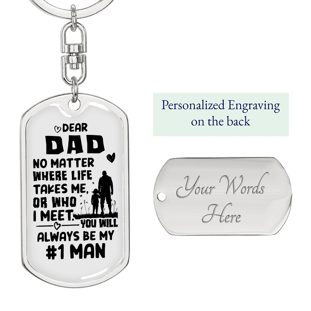 No. 1 Man Dad Keychain Stainless Steel or 18k Gold Dog Tag Keyring-Express Your Love Gifts