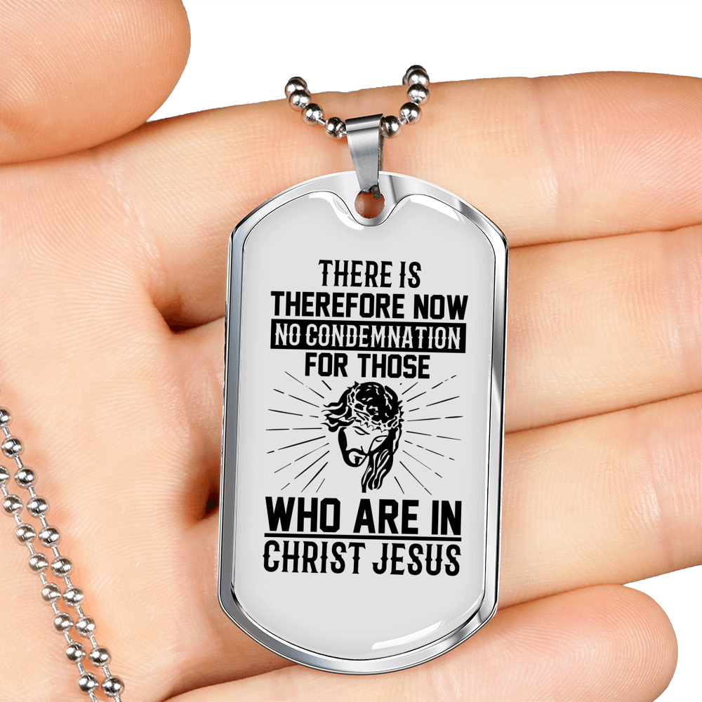 No Condemnation In Christ Christian Necklace Stainless Steel or 18k Gold Dog Tag 24" Chain-Express Your Love Gifts