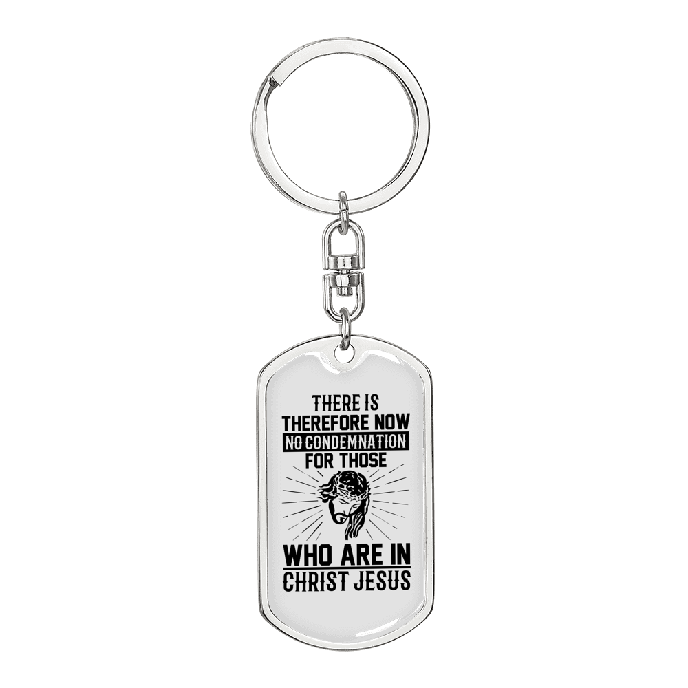No Condemnation In Christ Keychain Stainless Steel or 18k Gold Dog Tag Keyring-Express Your Love Gifts