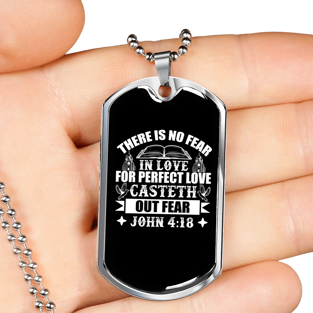 No Fear In Love Christian Necklace Stainless Steel or 18k Gold Dog Tag 24" Chain-Express Your Love Gifts