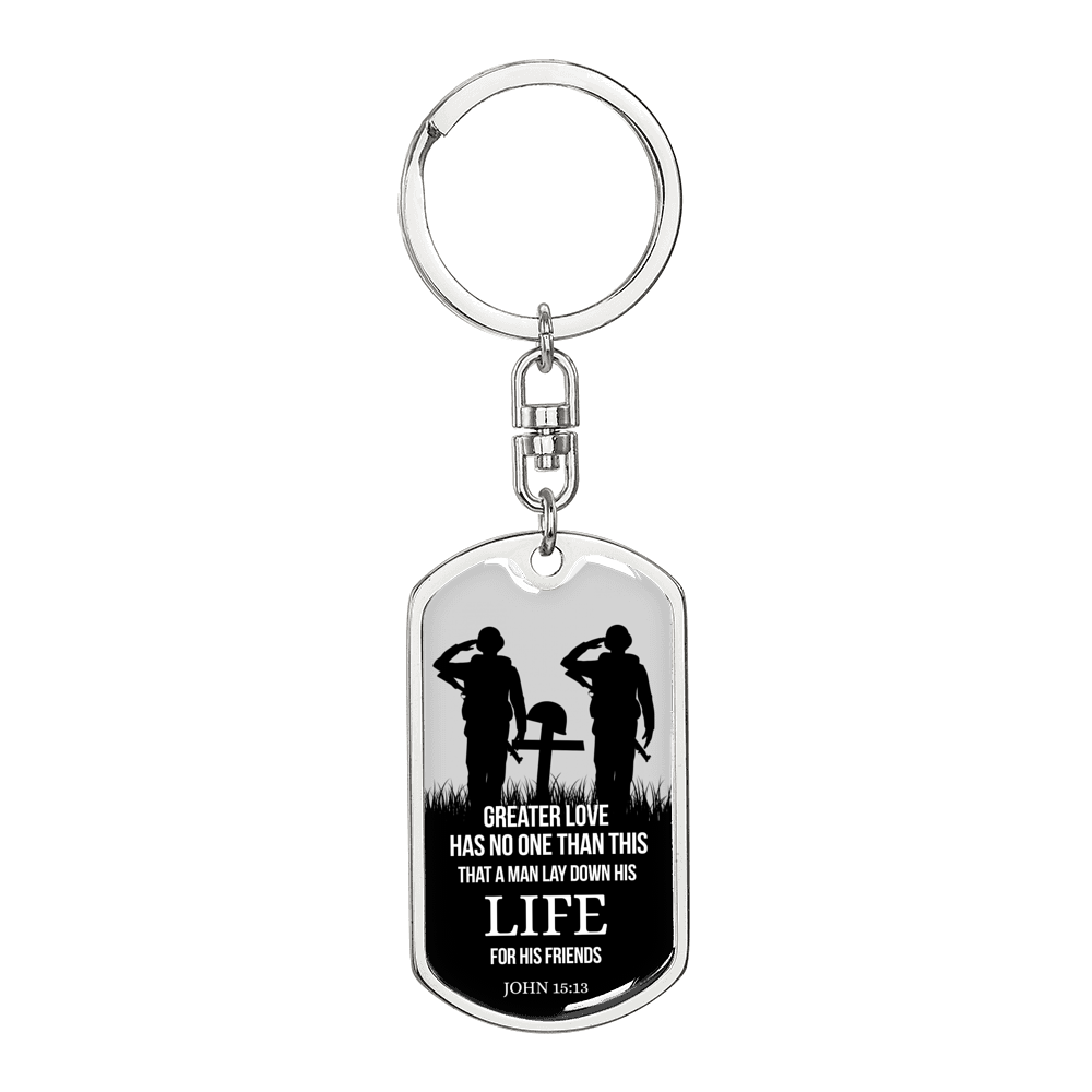 No Greater Love Soldier Scripture John 15:13 Swivel Keychain Dog Tag Stainless Steel or 18k Gold-Express Your Love Gifts