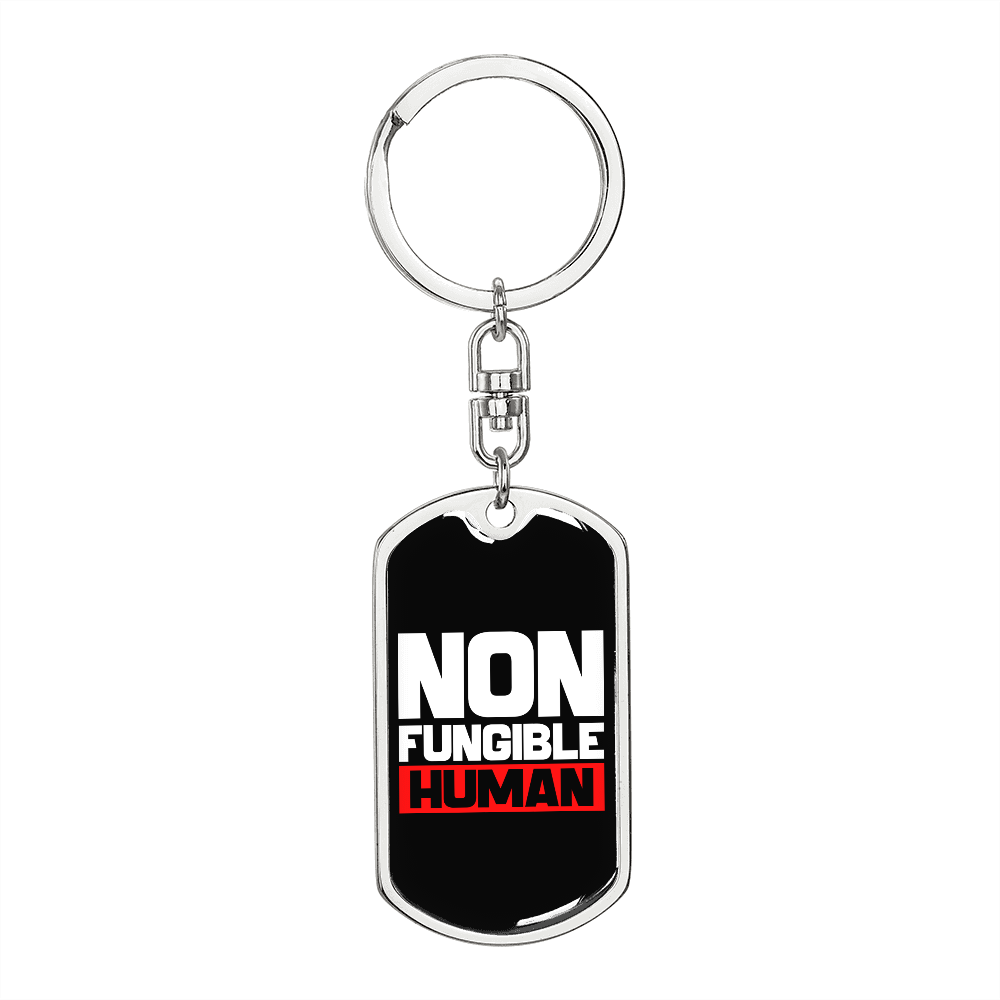 Non Fungible Human Crypto Keychain Stainless Steel or 18k Gold Dog Tag Keyring-Express Your Love Gifts