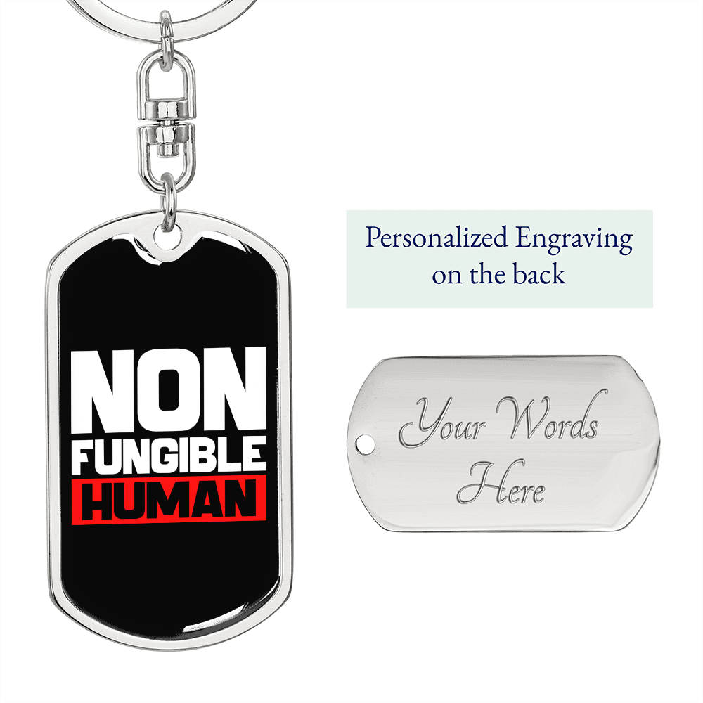 Non Fungible Human Crypto Keychain Stainless Steel or 18k Gold Dog Tag Keyring-Express Your Love Gifts