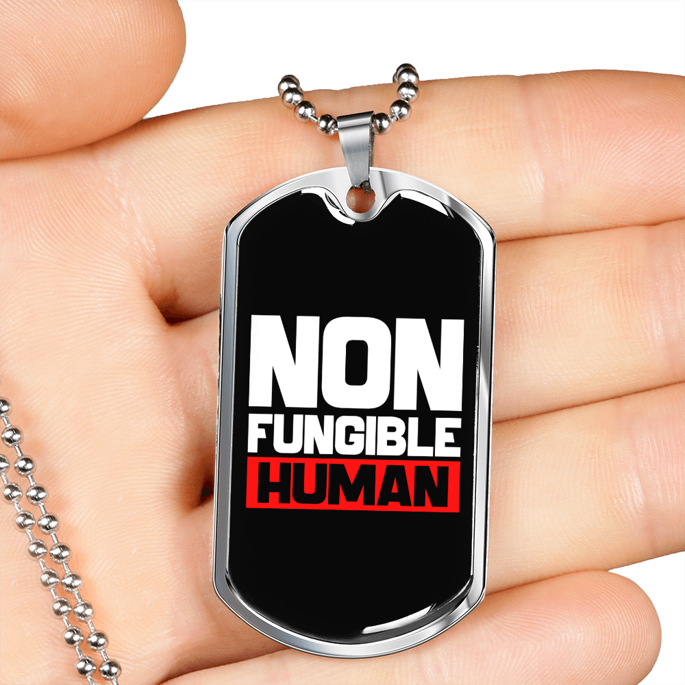 Non Fungible Human Crypto Necklace Stainless Steel or 18k Gold Dog Tag 24" Chain-Express Your Love Gifts