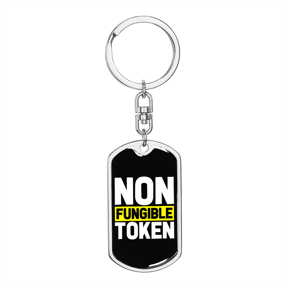 Non Fungible Token Crypto Keychain Stainless Steel or 18k Gold Dog Tag Keyring-Express Your Love Gifts