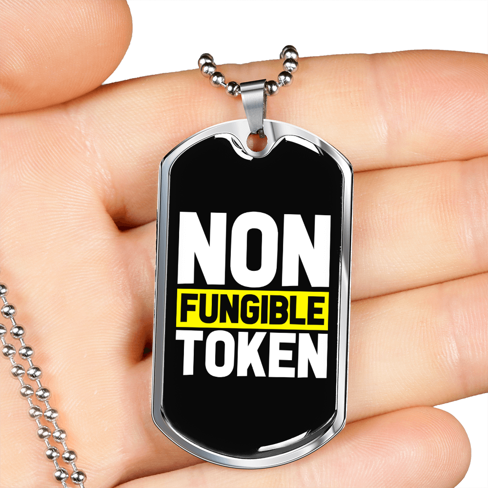 Non Fungible Token Crypto Necklace Stainless Steel or 18k Gold Dog Tag 24" Chain-Express Your Love Gifts