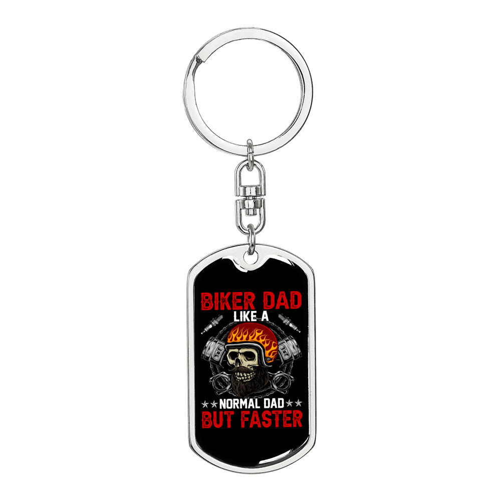 Normal Dad But Faster Biker Keychain Stainless Steel or 18k Gold Dog Tag Keyring-Express Your Love Gifts