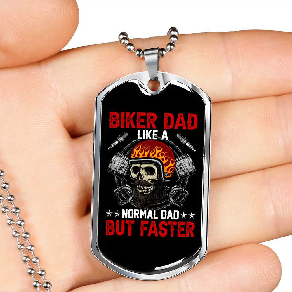 Normal Dad But Faster Biker Necklace Stainless Steel or 18k Gold Dog Tag 24"-Express Your Love Gifts