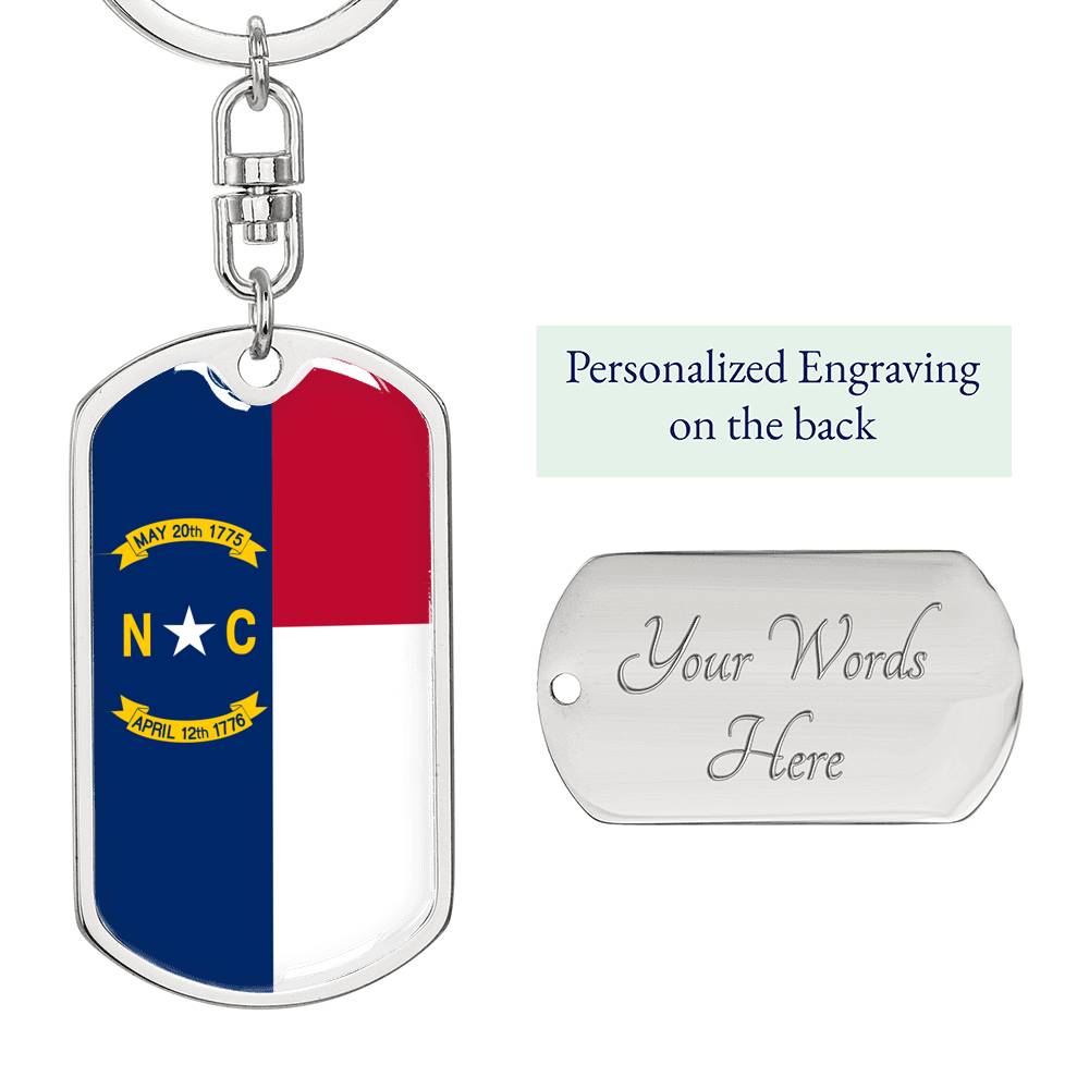 North Carolina State Flag Keychain Dog Tag Stainless Steel or 18k Gold-Express Your Love Gifts