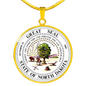 North Dakota State Seal Necklace Circle Pendant Stainless Steel or 18k Gold 18-22"-Express Your Love Gifts