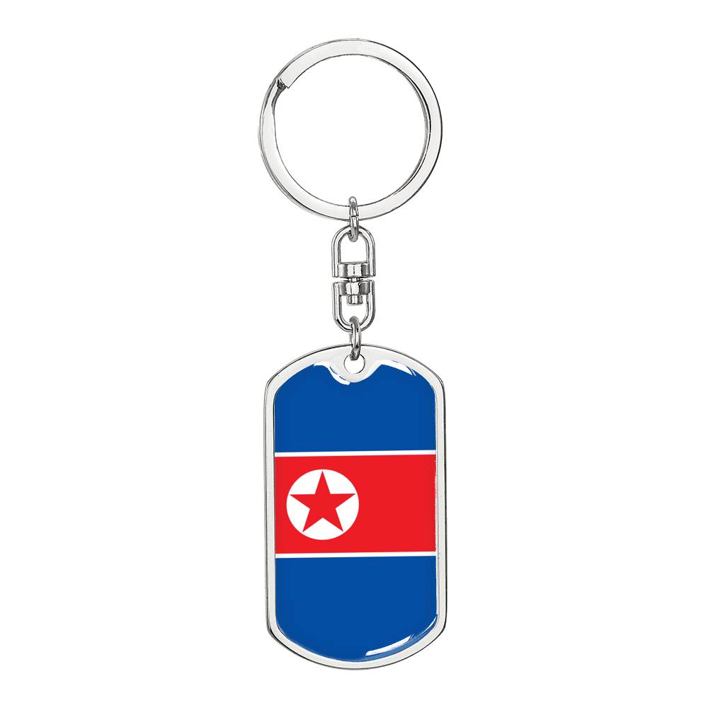 North Korea Flag Keychain Dog Tag Stainless Steel or 18k Gold-Express Your Love Gifts