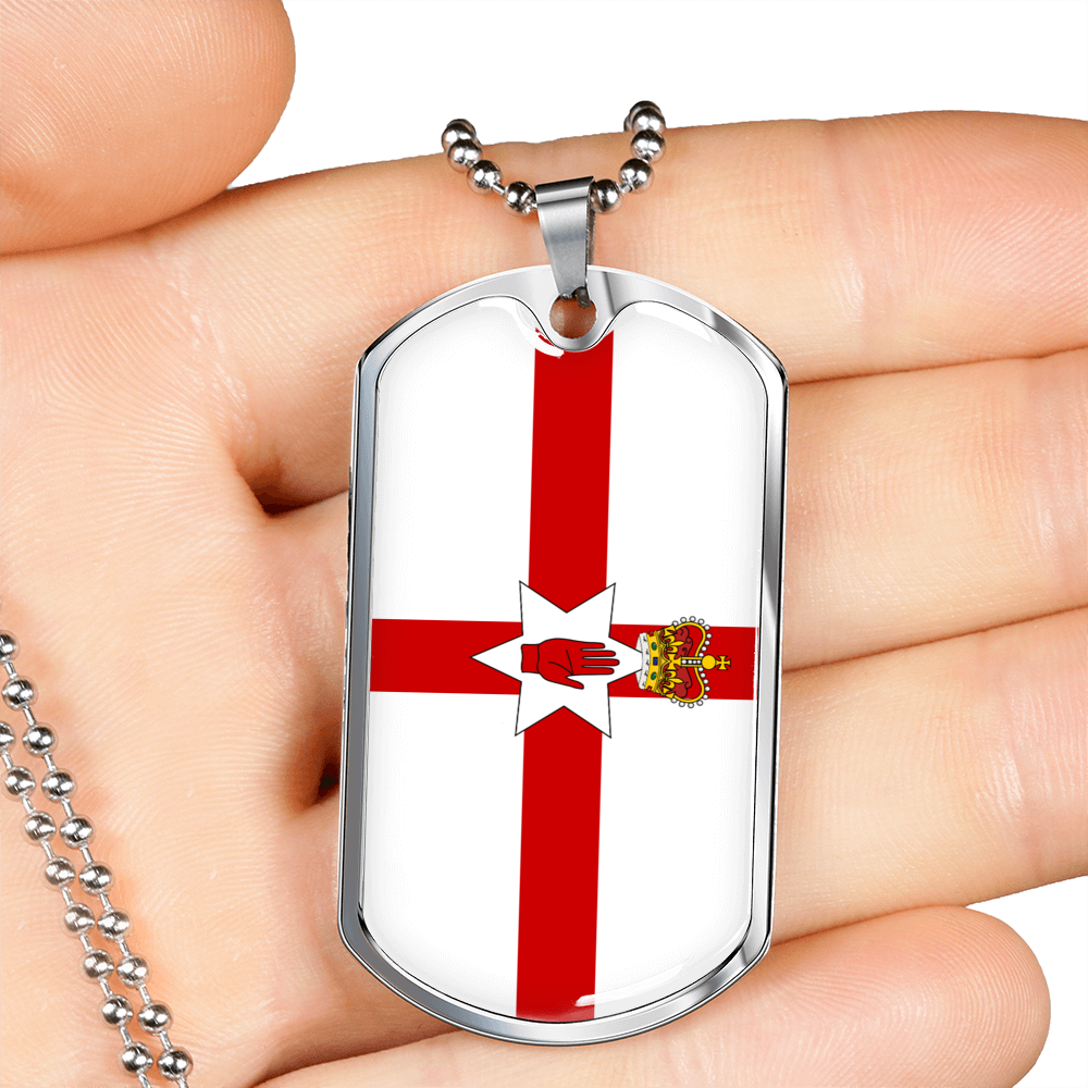 Northern Ireland Flag Necklace Stainless Steel or 18k Gold Dog Tag 24" Chain-Express Your Love Gifts