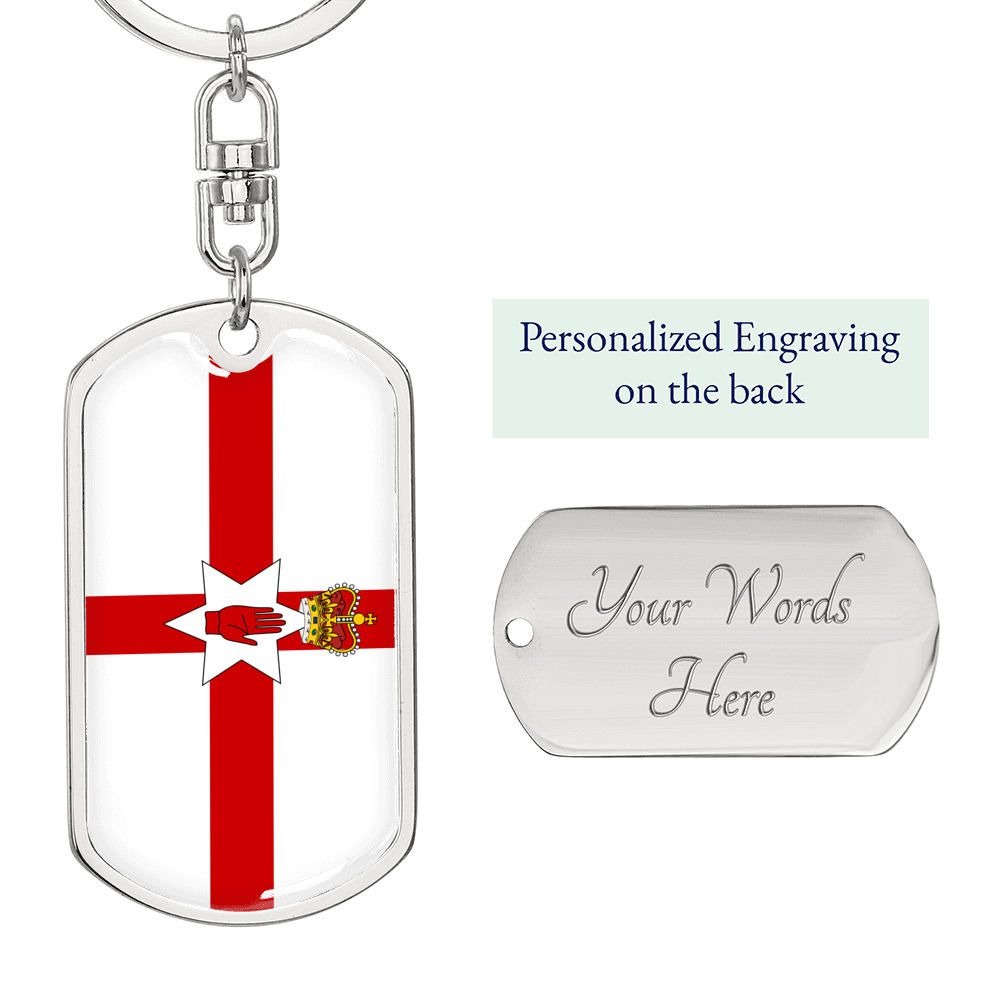 Northern Ireland Flag Swivel Keychain Dog Tag Stainless Steel or 18k Gold-Express Your Love Gifts