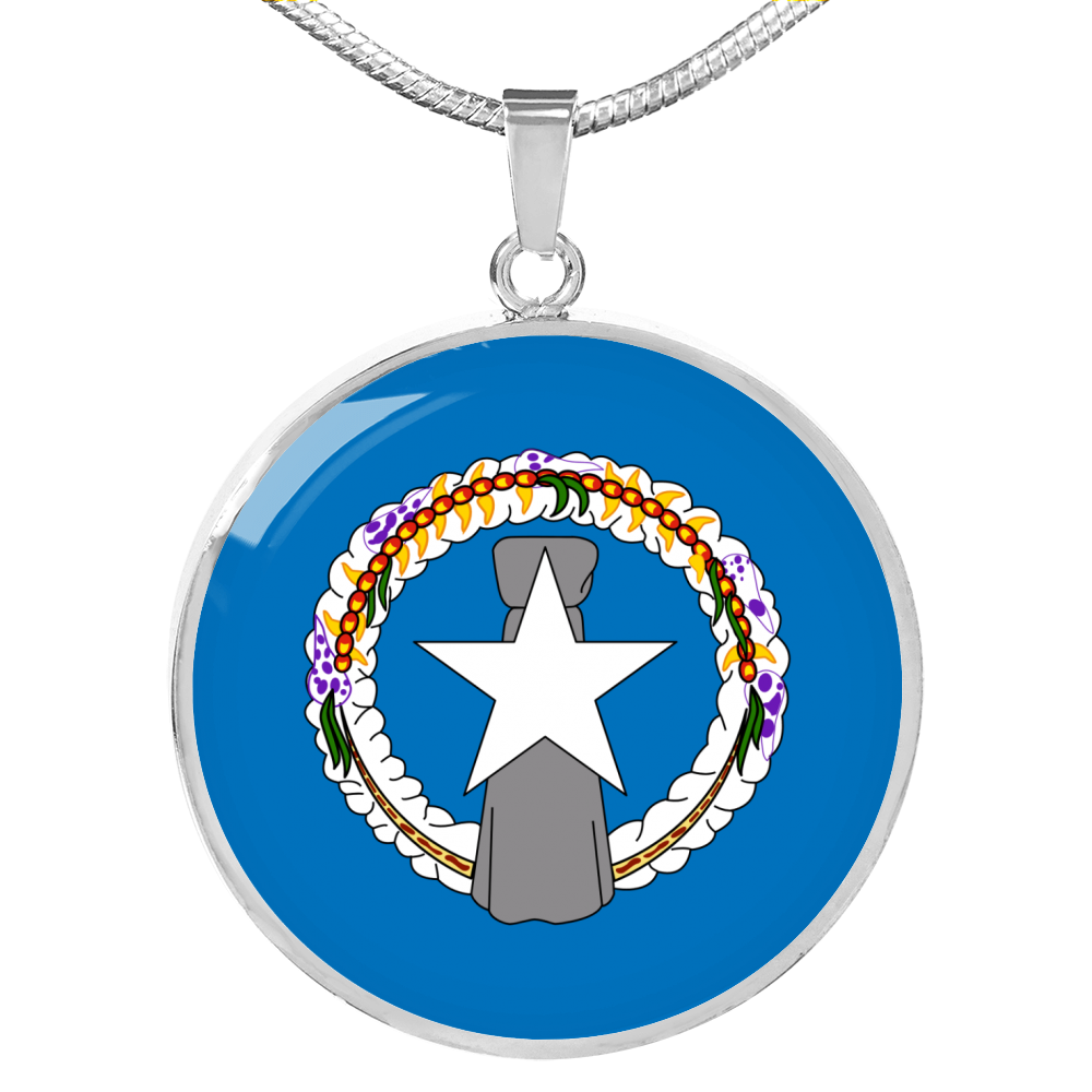 Northern Mariana Island Flag Necklace Circle Pendant Stainless Steel or 18k Gold 18-22"-Express Your Love Gifts
