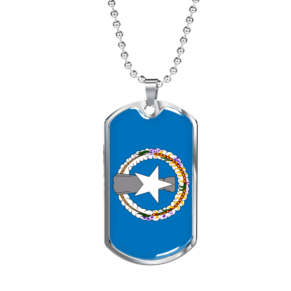 Northern Mariana Island Flag Necklace Stainless Steel or 18k Gold Dog Tag 24" Chain-Express Your Love Gifts