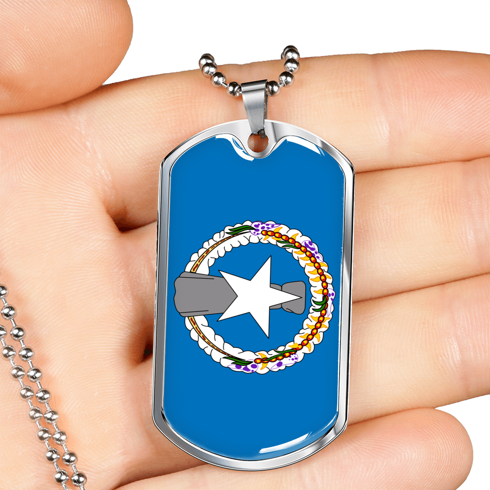 Northern Mariana Island Flag Necklace Stainless Steel or 18k Gold Dog Tag 24" Chain-Express Your Love Gifts