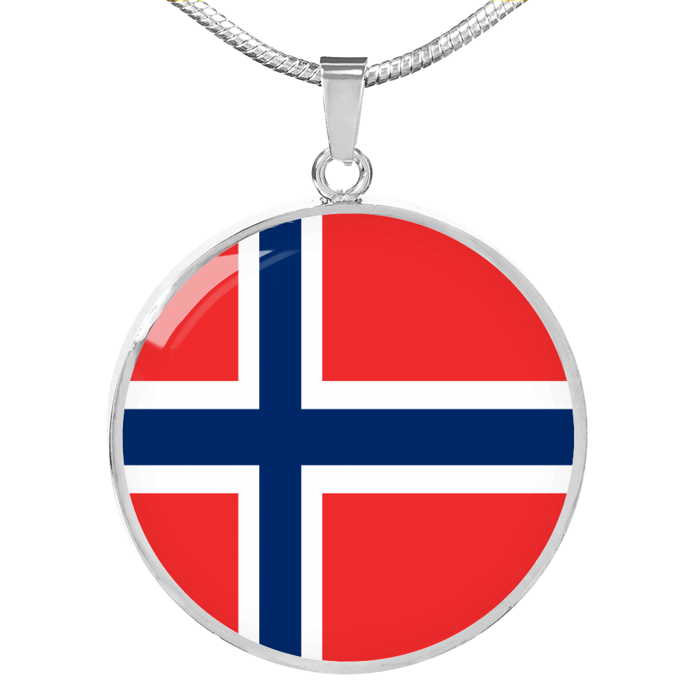 Norway Flag Necklace Circle Pendant Stainless Steel or 18k Gold 18-22"-Express Your Love Gifts