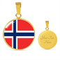Norway Flag Necklace Circle Pendant Stainless Steel or 18k Gold 18-22"-Express Your Love Gifts