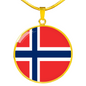 Norway Flag Necklace Circle Pendant Stainless Steel or 18k Gold 18-22"-Express Your Love Gifts