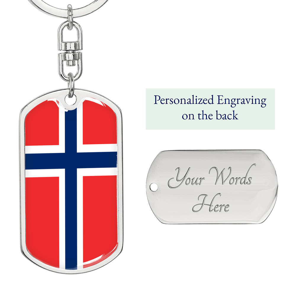 Norway Flag Swivel Keychain Dog Tag Stainless Steel or 18k Gold-Express Your Love Gifts