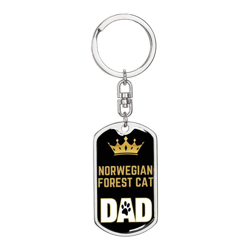 Norwegian Forest Cat Cat Dad King Keychain Stainless Steel or 18k Gold-Express Your Love Gifts