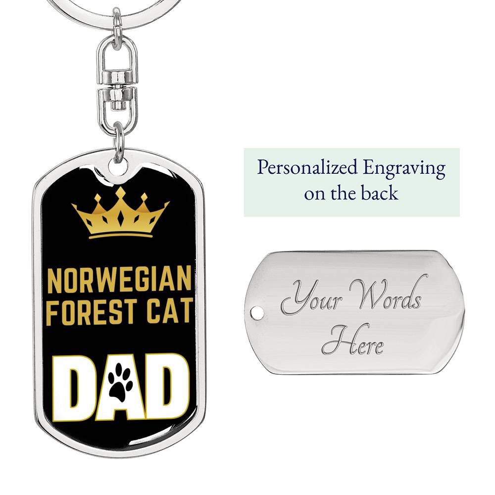 Norwegian Forest Cat Cat Dad King Keychain Stainless Steel or 18k Gold-Express Your Love Gifts