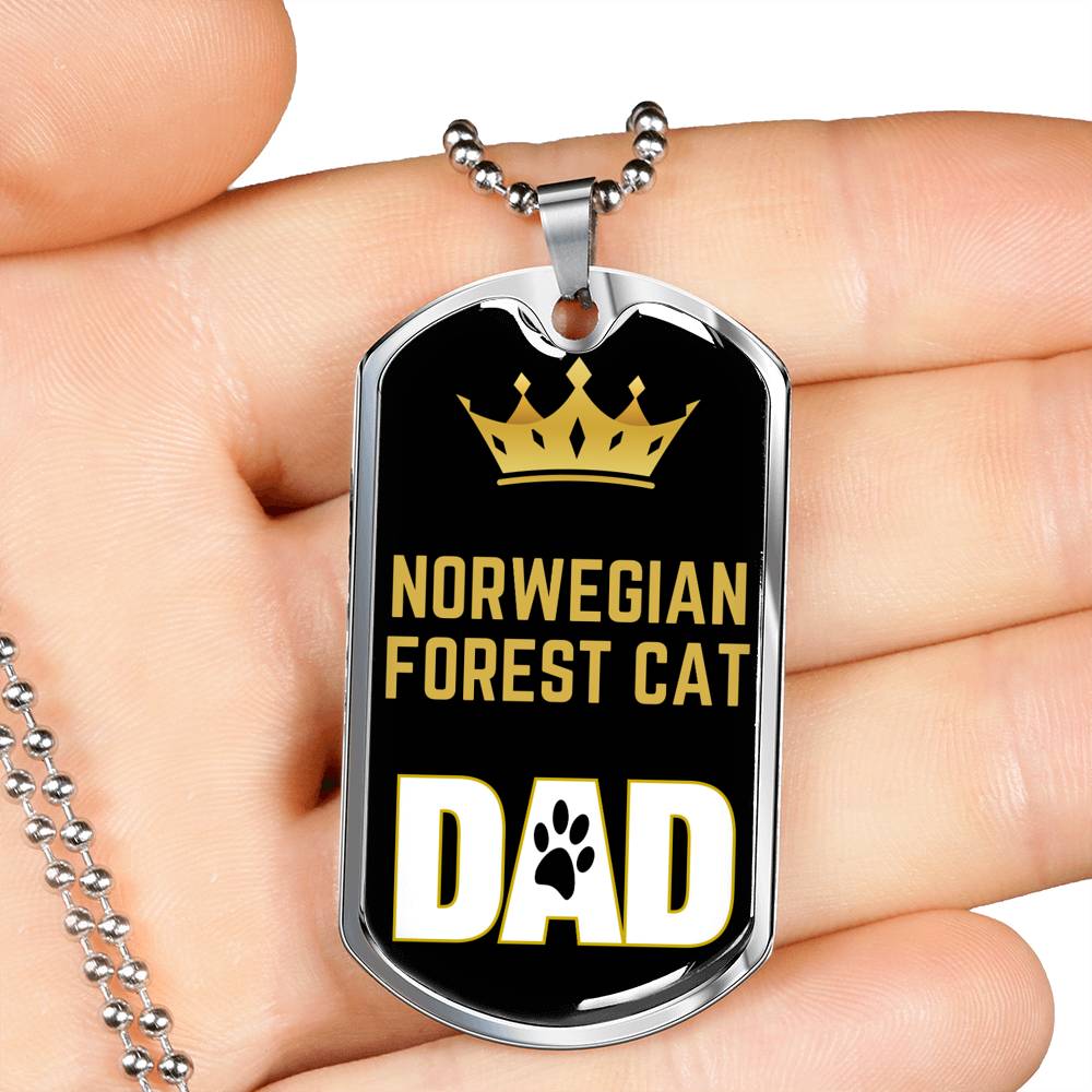 Norwegian Forest Cat Cat Dad Necklace Stainless Steel or 18k Gold Dog Tag 24" Chain-Express Your Love Gifts