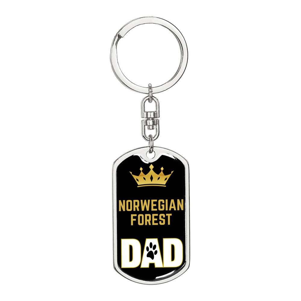 Norwegian Forest Cat Dad King Keychain Stainless Steel or 18k Gold-Express Your Love Gifts