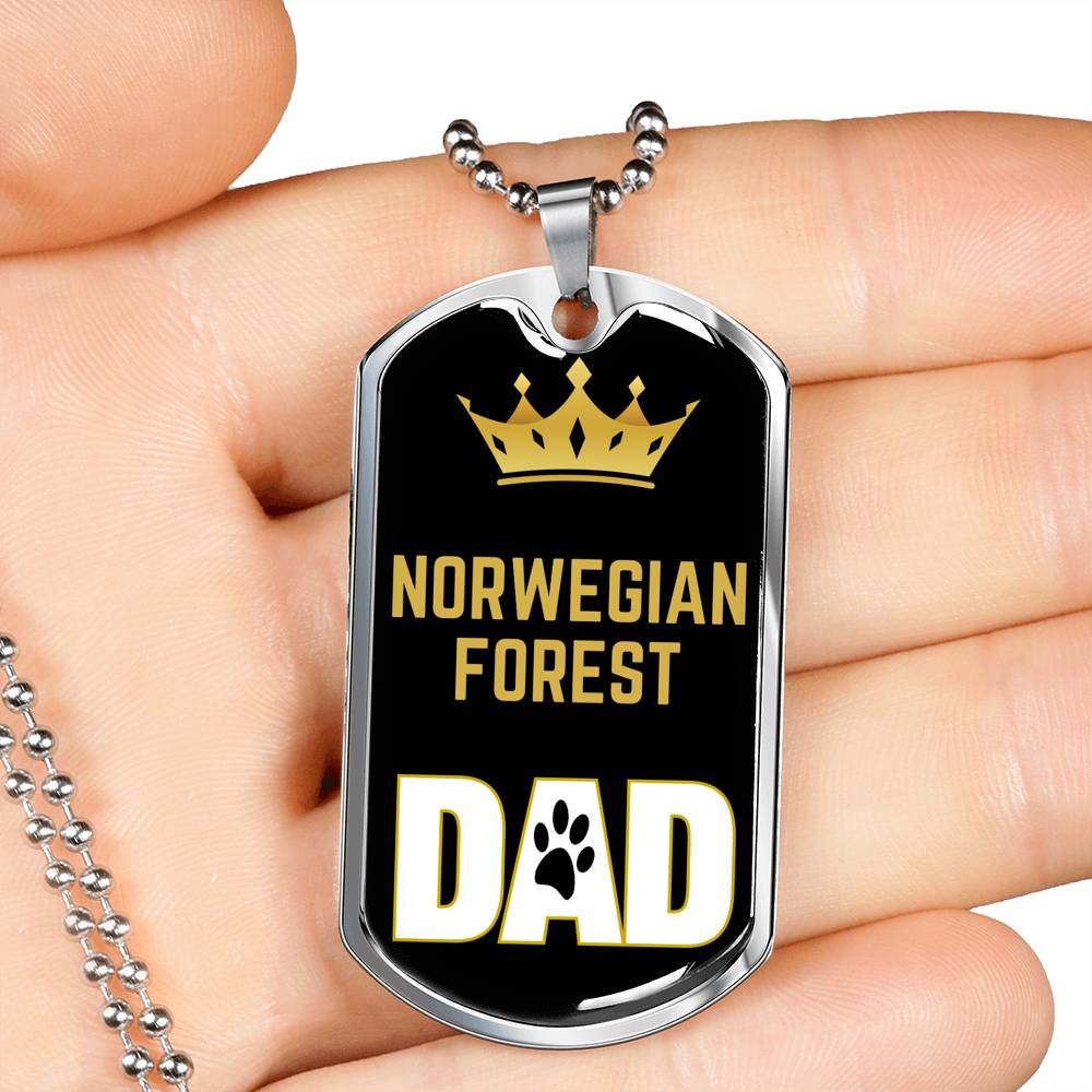 Norwegian Forest Cat Dad Necklace Stainless Steel or 18k Gold Dog Tag 24" Chain-Express Your Love Gifts