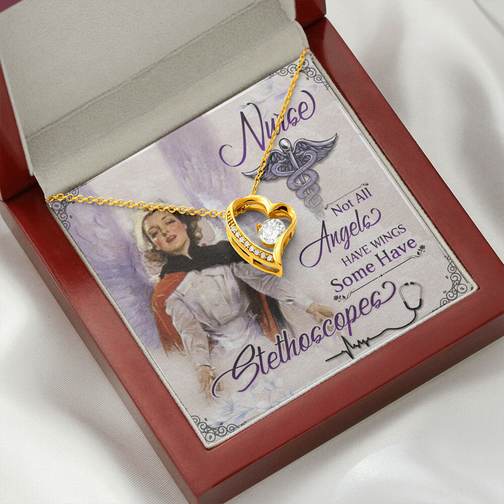 Not All Angels Have Wings Some Have Wings Healthcare Medical Worker Nurse Appreciation Gift Forever Necklace w Message Card-Express Your Love Gifts