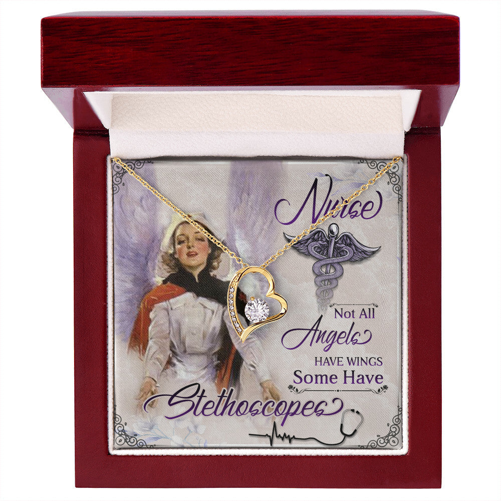 Not All Angels Have Wings Some Have Wings Healthcare Medical Worker Nurse Appreciation Gift Forever Necklace w Message Card-Express Your Love Gifts