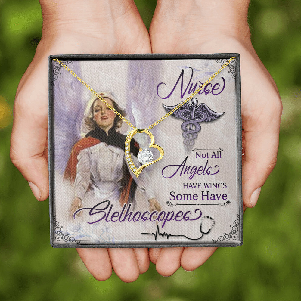 Not All Angels Have Wings Some Have Wings Healthcare Medical Worker Nurse Appreciation Gift Forever Necklace w Message Card-Express Your Love Gifts